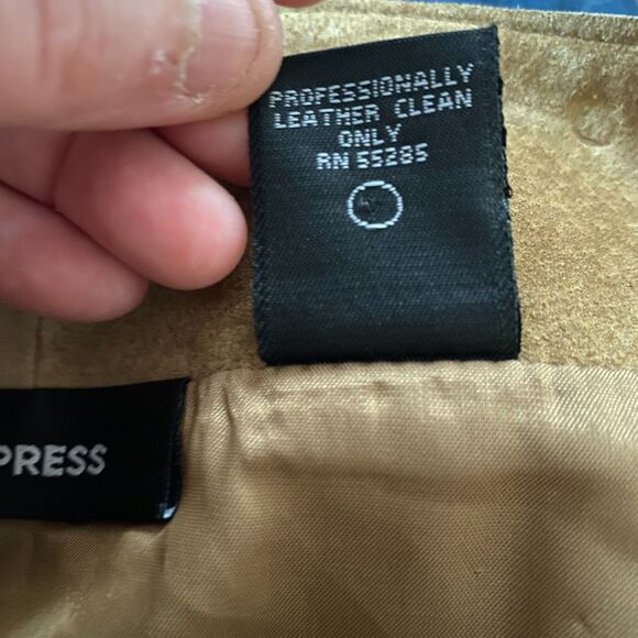 Y2K EXPRESS Leather Pencil Skirt Floral Hem, sz 5/6 western Cowgirl Boho Tan - Picture 8 of 9